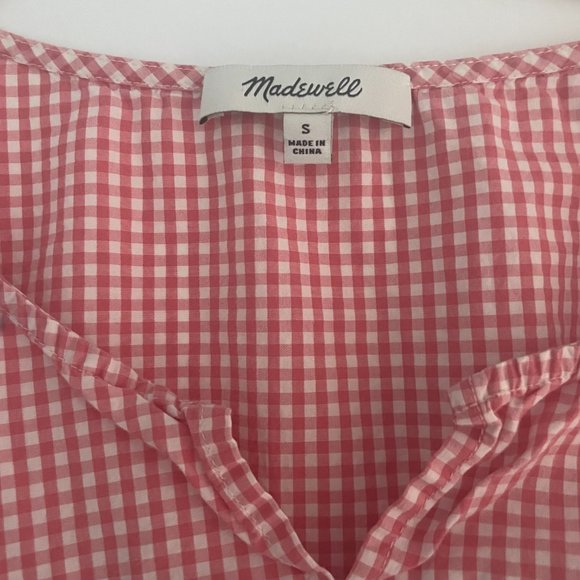 Madewell Embroidered Gingham Tank Top in Red and White with V-Neck, Size Small - Picture 7 of 9